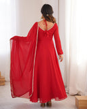 Premium Red Soft Georgette Embroidery Gown Set With Dupatta