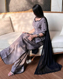 Ready To Wear Smoky Grey Natural Crep Silk Farshi Salwar Kurti With Dupatta