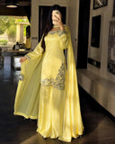 Ready To Wear Yellow Pure Simmer Silk Embroidery Kurti Palazo With Dupatta