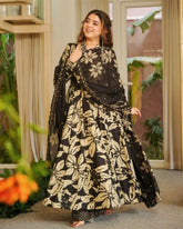 Ready To Wear Black Maslin Cotton Embroidery Anarkali Palazo With Dupatta