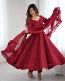 Premium Red Peach Black Soft Georgette Embroidery Anarkali Suit With Dupatta