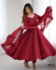 Exclusive Red Peach Black Soft Georgette Embroidery Anarkali Suit With Dupatta