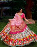 Navratri Special Pink-White Butter Silk Digital Printed Lehenga Choli With Dupatta