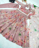 Designer Peach Organza Silk Floral Printed Anarkali Suit With Dupatta