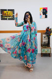 Designer Sky Net Floral Printed Anarkali Suit With Dupatta