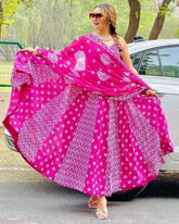 Designer Bright Pink Chinon Silk Digital Printed Anarkali Suit With Dupatta