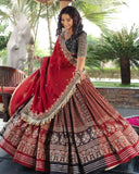 Navratri Special Red-Black Muslin Cotton Gota Patti Work Lehenga Choli With Dupatta