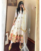 Designer White Georgette Embroidery Work Anarkali Suit With Dupatta