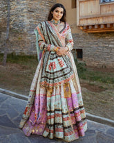 Navratri Special Pista Green Muslin Cotton Gota Patti Work Lehenga Choli With Dupatta