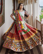 Navratri Special White Muslin Cotton Multi Printed Lehenga Choli With Dupatta