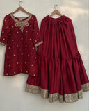 Exclusive Red Chinon Silk Embroidery Work Gharara Suit With Dupatta