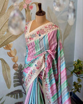 Designer Multi Pastel Premium Silk Embroidery Work Saree With Blouse
