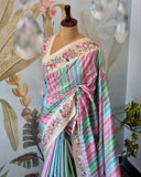 Designer Multi Pastel Premium Silk Embroidery Work Saree With Blouse