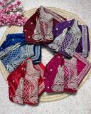 Designer Multi Chinon Silk Embroidery Work Saree With Blouse