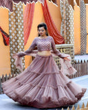 Designer Mauve Net Embroidery Work Lehenga Choli With Dupatta