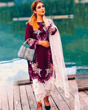 Designer Purple Chinon Silk Emrboidery Work Pant Suit With Dupatta