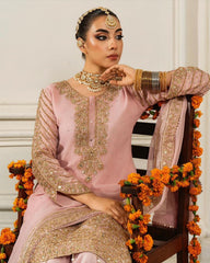 Designer Pink Chinon Silk Embroidery Work Salwar Suit With Dupatta