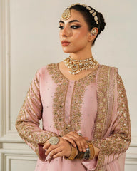 Designer Pink Chinon Silk Embroidery Work Salwar Suit With Dupatta