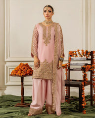 Designer Pink Chinon Silk Embroidery Work Salwar Suit With Dupatta