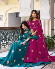 Designer Green And Rani Georgette Embroidery Work Anarkali Suit With Dupatta