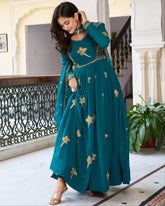 Designer Green And Rani Georgette Embroidery Work Anarkali Suit With Dupatta