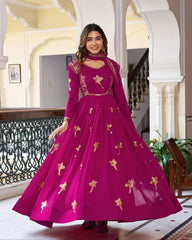 Designer Green And Rani Georgette Embroidery Work Anarkali Suit With Dupatta