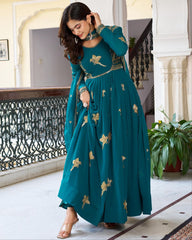 Designer Green And Rani Georgette Embroidery Work Anarkali Suit With Dupatta