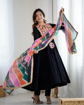 Designer Khadi Cotton Embroidery Work Anarkali Suit With Multi Dupatta