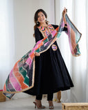 Designer Khadi Cotton Embroidery Work Anarkali Suit With Multi Dupatta