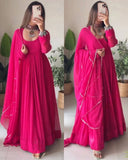 Designer Rose Pink Georgette Embroidery Work Anarkali Gown With Dupatta