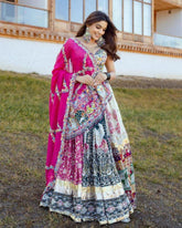 Navratri Special White Muslin Cotton Embroidery Work Lehenga Choli With Pink Dupatta