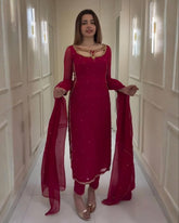 Designer Pink & Black Silk Embroidery Work Pakistani Suit With Dupatta