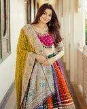 Navratri Special Multi Muslin Cotton Hand Work Lehenga Choli With Yellow Dupatta