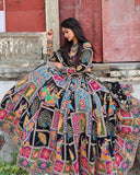 Navratri Special Black Muslin Cotton Multi Printed Lehenga Choli With Dupatta