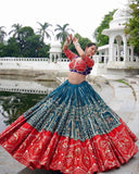 Navratri Special Morpinch-Orange Muslin Cotton Multi Printed Lehenga Choli With Dupatta