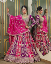 Designer Rani & Yellow Faux Georgette Embroidery Work Lehenga Choli With Dupatta