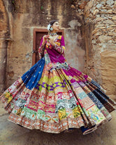 Navratri Special Green-Purple Butter Silk Multi Printed Lehenga Choli With Dupatta