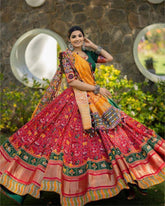 Navratri Special Red-Yellow Butter Silk Multi Printed Lehenga Choli With Dupatta