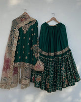 Exclusive Dark Green Chinon Silk Embroidery Work Gharara Suit With Dupatta