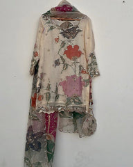 Exclusive Cream Chinon Silk Embroidery Work Sharara Suit With Dupatta