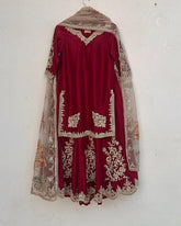 Exclusive Red Chinon Silk Embroidery Work Sharara Suit With Dupatta