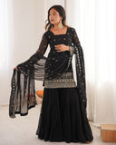 Exclusive Black Heavy Georgette Fancy Embroidery Gharara Suit With Dupatta