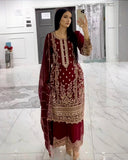 Exclusive Maroon Soft Georgette Embroidery Palazo Kurti With Dupatta