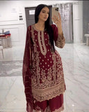 Exclusive Maroon Soft Georgette Embroidery Palazo Kurti With Dupatta