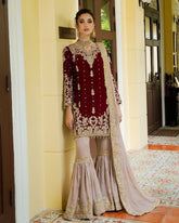 Exclusive Maroon Soft Georgette Gharara Suit With Dupatta