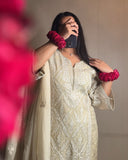 Exclusive Ivory Soft Georgette Embroidery Kurti Set With Dupatta