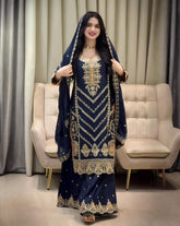 Exclusive Blue Soft Chinon Silk Palazo Kurti With Dupatta