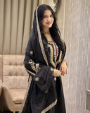 Exclusive Black Soft Chinon Silk Palazo Frock With Dupatta