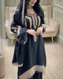 Exclusive Black Soft Chinon Silk Palazo Frock With Dupatta