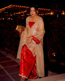 Exclusive Red Beige Tissue Silk Farshi Salwar Kurti With Dupatta